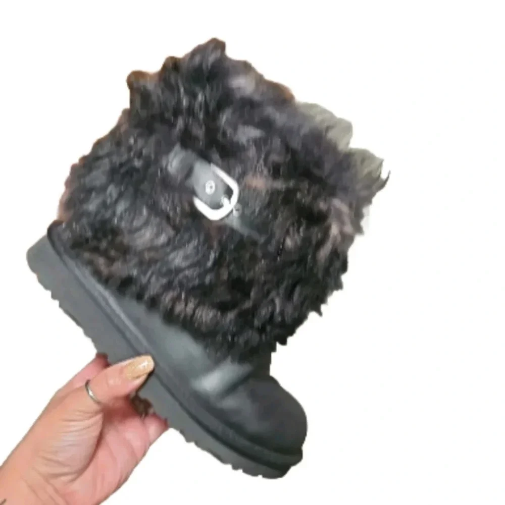 UGG Australia Big Girls Black Leather Ellee Fur Trim Boot 3